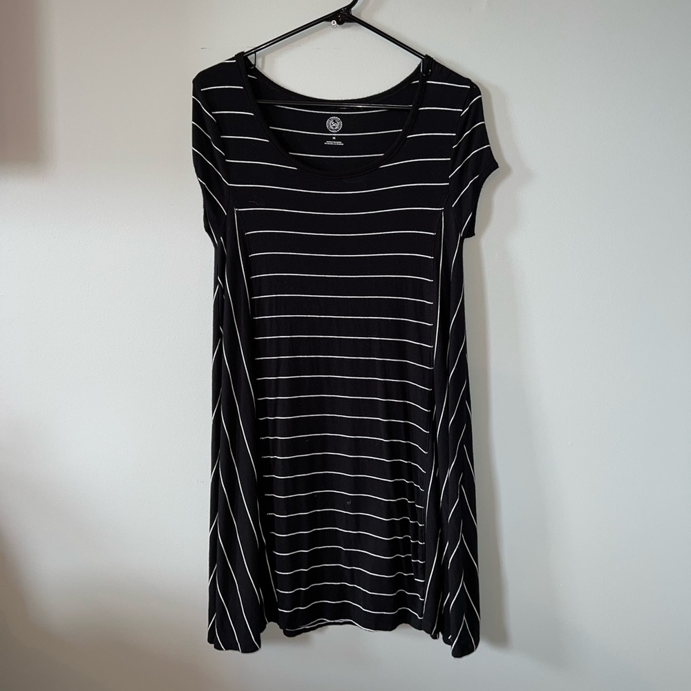 SO Black and White Striped Stretch Knit Dress